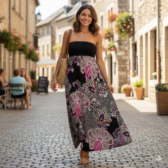 J.B.S. Dresses & Skirts - J.B.S. Black and Pink Floral Dress